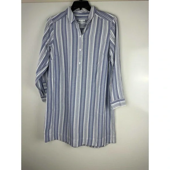 J. Jill Tunic Shirt Dress Long Sleeve Blue White Striped Women's Medium Petite - Picture 5 of 11